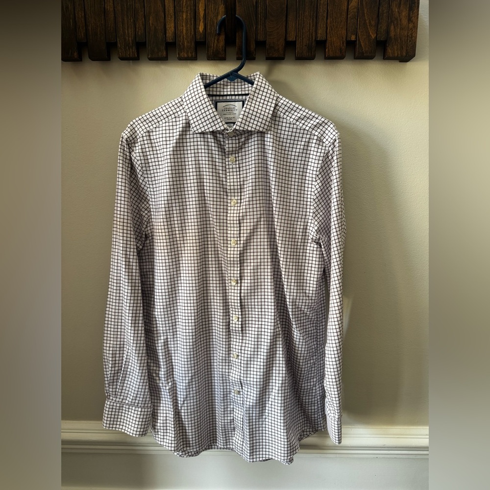 Charles Tyrwhitt Red and White Check Dress Shirt, Extra Slim Fit, Non-Iron